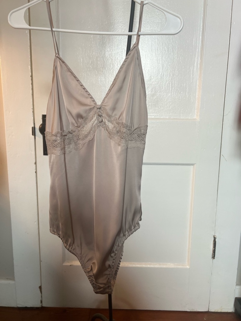 Zara Silky Lace-Trim Bodysuit - Taupe